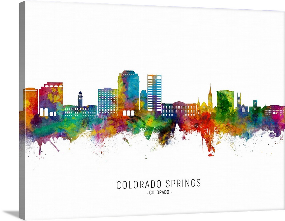 Watercolor art print of the skyline of Colorado Springs, Colorado