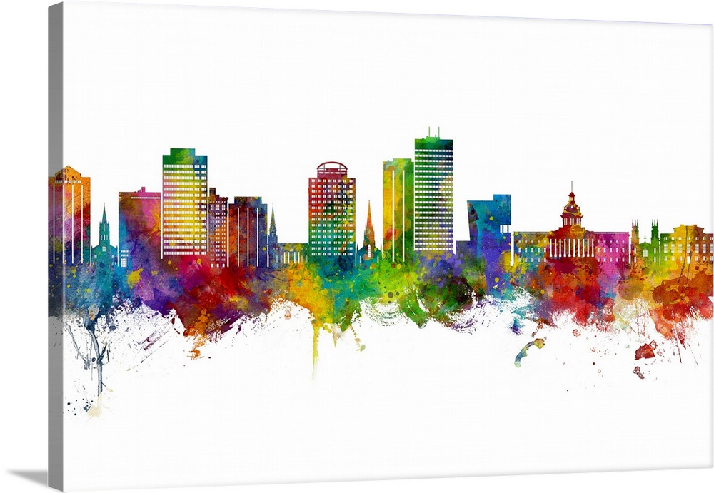 Watercolor art print of the skyline of Columbia, South Carolina, United States
