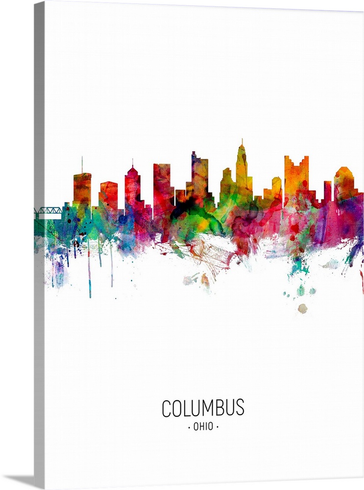 Watercolor art print of the skyline of Columbus, Ohio, United States
