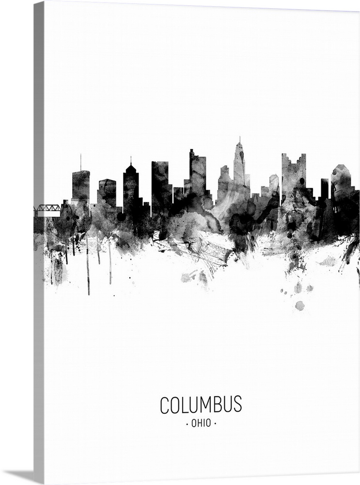 Watercolor art print of the skyline of Columbus, Ohio, United States