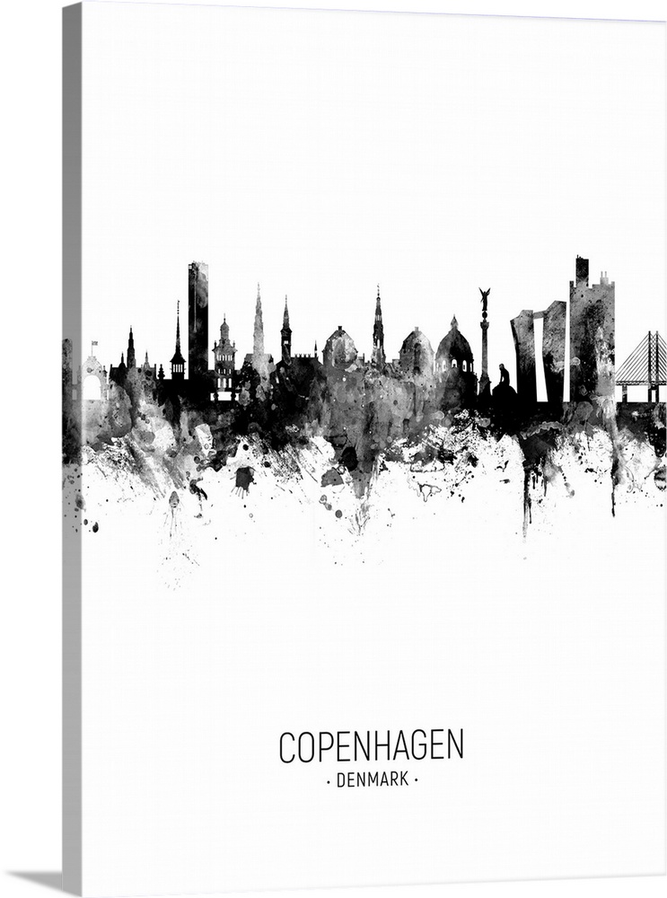 Watercolor art print of the skyline of Copenhagen, Denmark