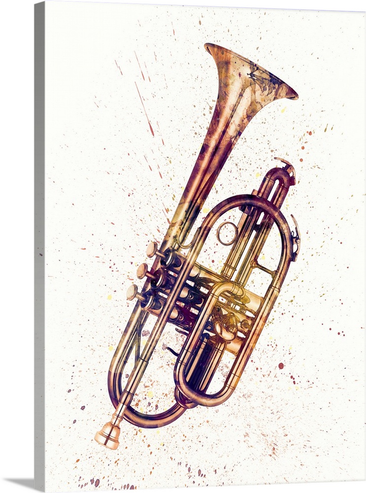 An abstract watercolor print of a Cornet.