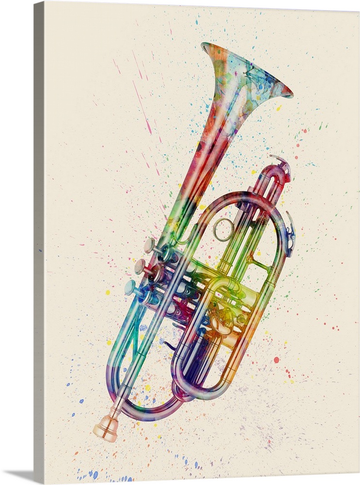An abstract watercolor print of a Cornet.