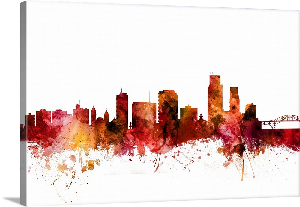 Watercolor art print of the skyline of Corpus Christie, Texas, United States.