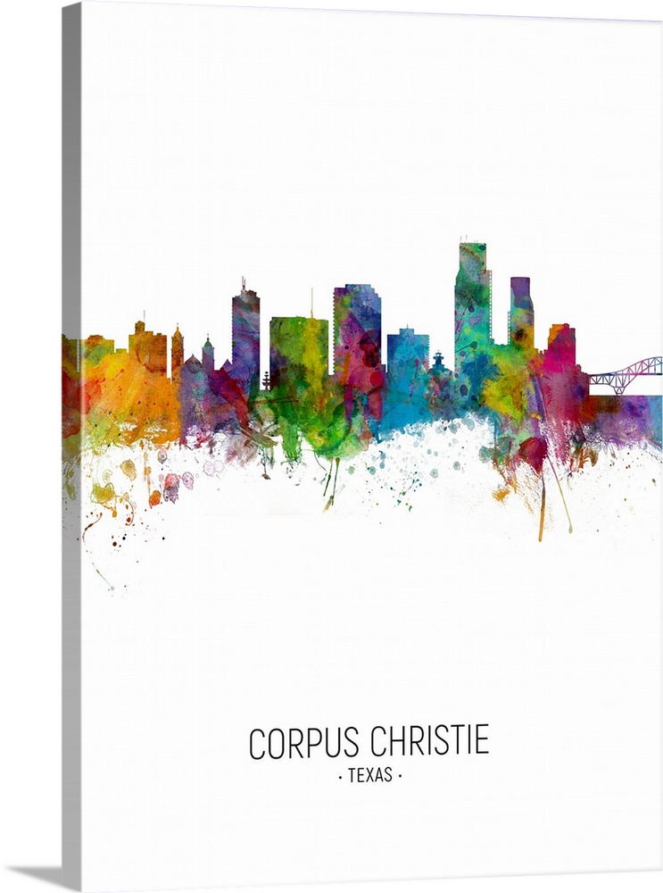 Watercolor art print of the skyline of Corpus Christie, Texas, United States