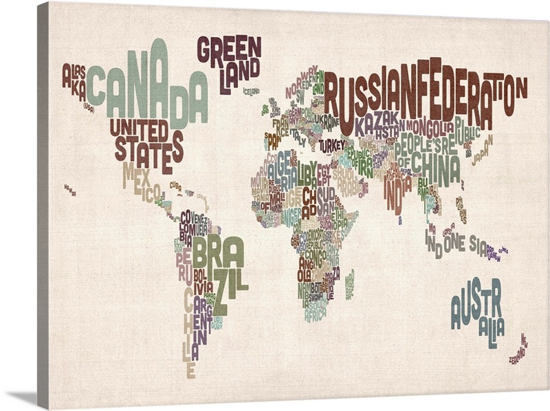 World Map Muted Color Country Names World Map, Muted Colors on Parchment | Great Big Canvas