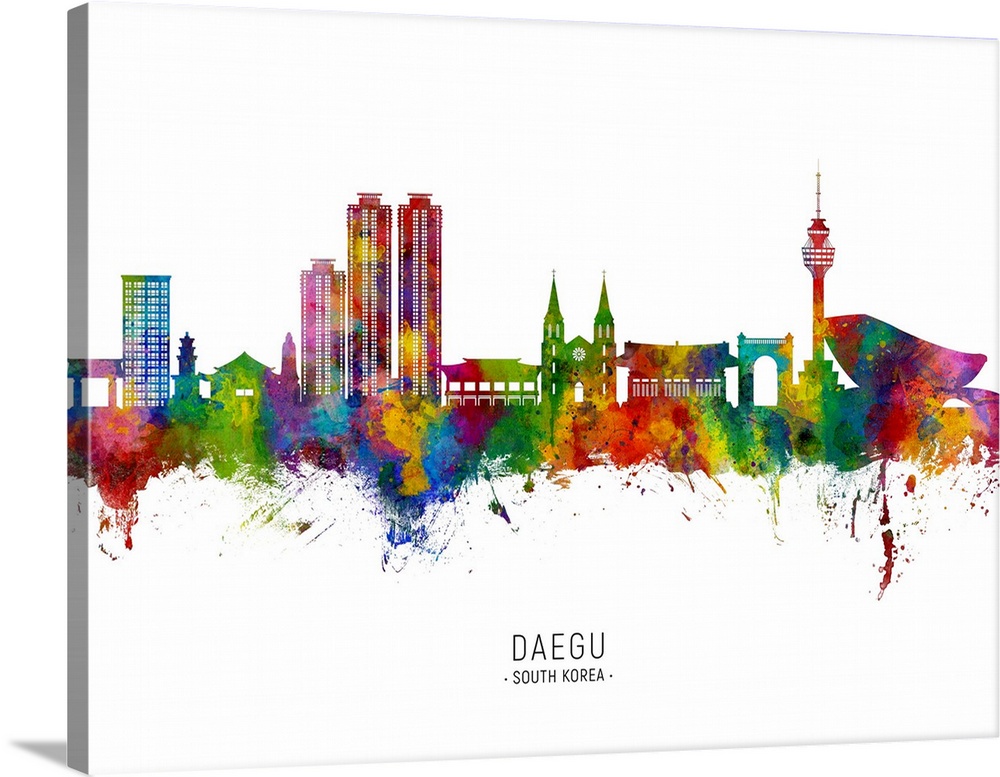 Watercolor art print of the skyline of Daegu, South Korea