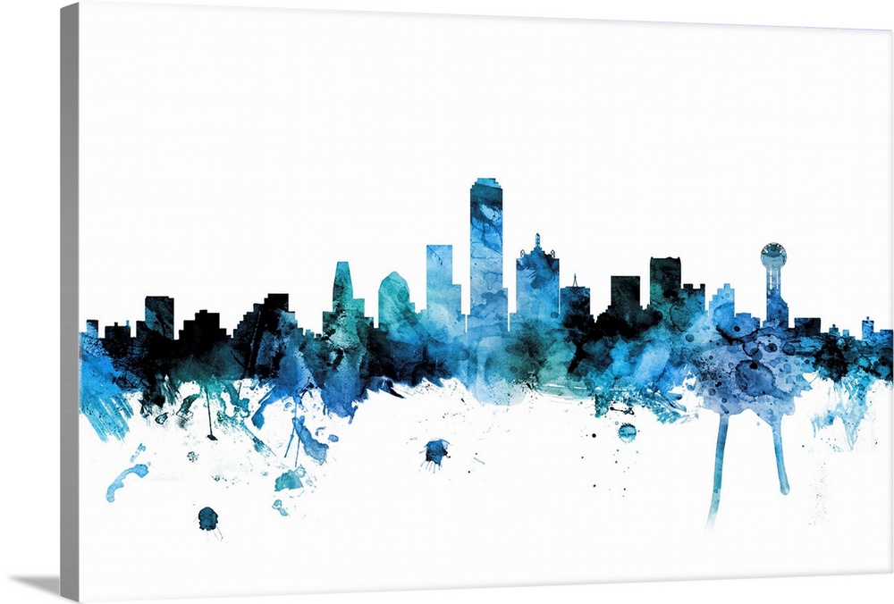 Watercolor art print of the skyline of Dallas, Texas, United States