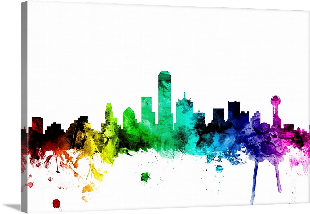 Watercolor art print of the skyline of Dallas, Texas, United States.