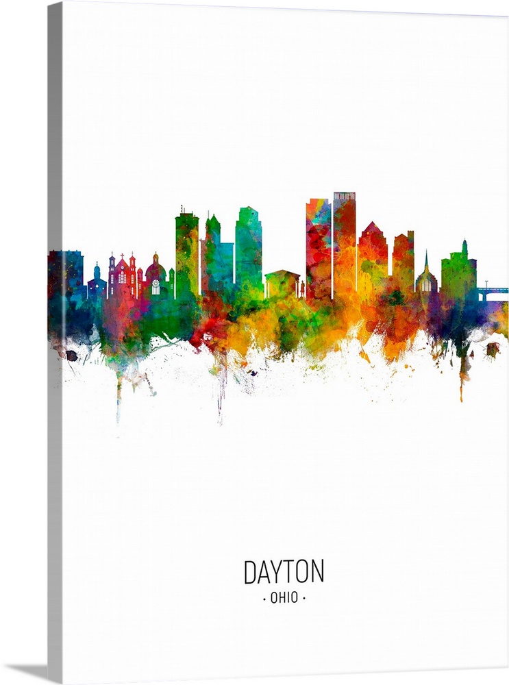 Watercolor art print of the skyline of Dayton Ohio, United States