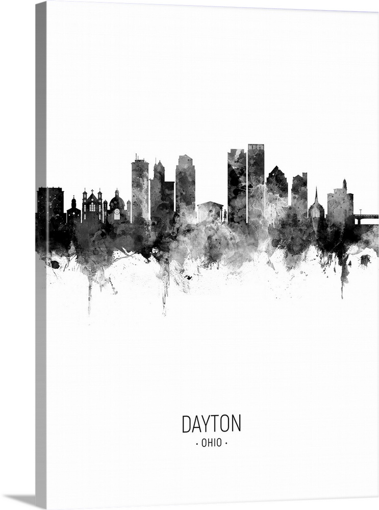 Watercolor art print of the skyline of Dayton Ohio, United States