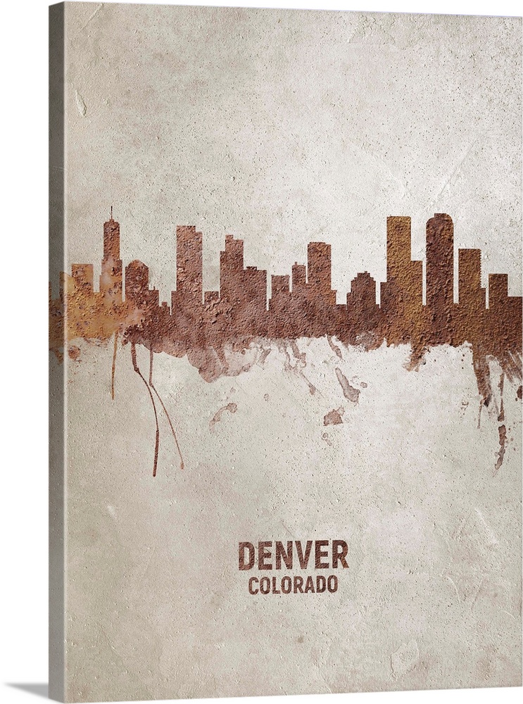 Art print of the skyline of Denver, Colorado, United States. Rust on concrete.