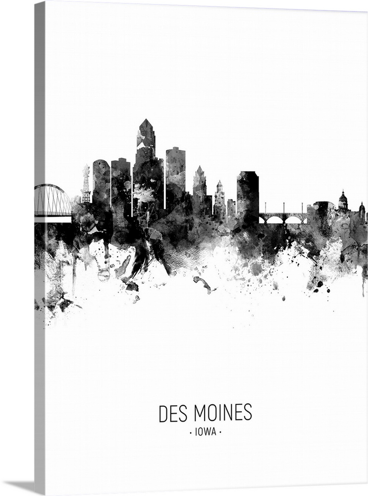 Watercolor art print of the skyline of Des Moines, Iowa, United States