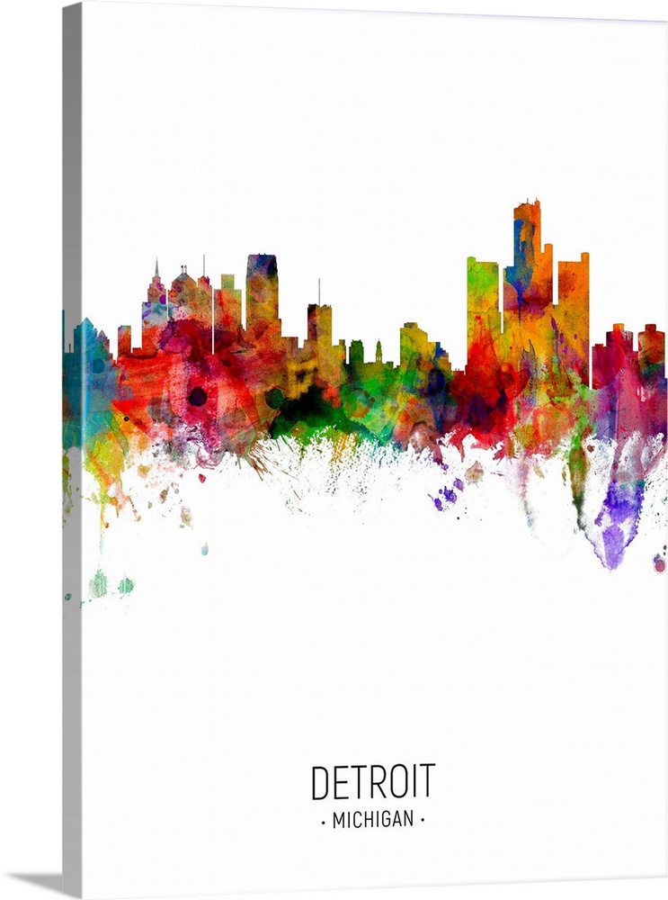 Watercolor art print of the skyline of Detroit, Michigan, United States