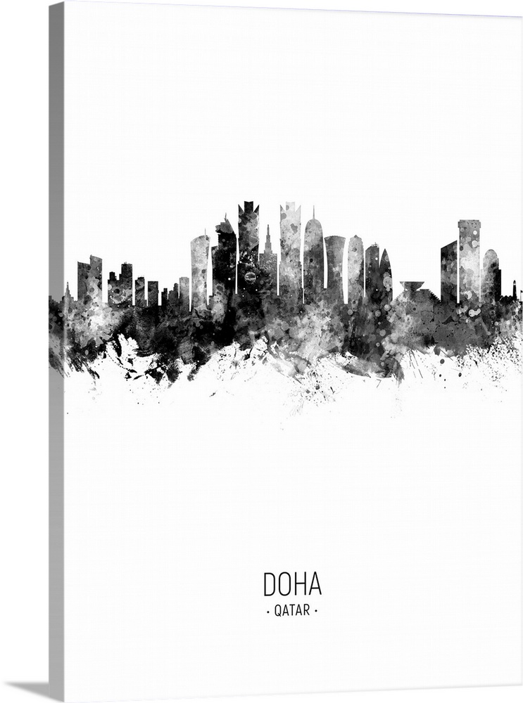 Watercolor art print of the skyline of Doha, Qatar
