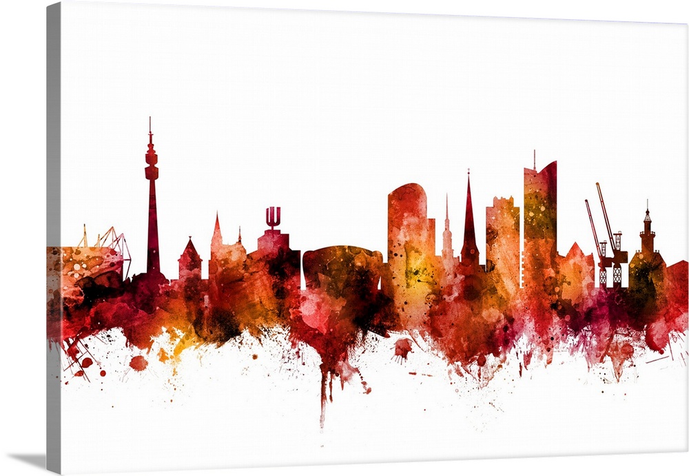 Watercolor art print of the skyline of Dortmund, Germany.
