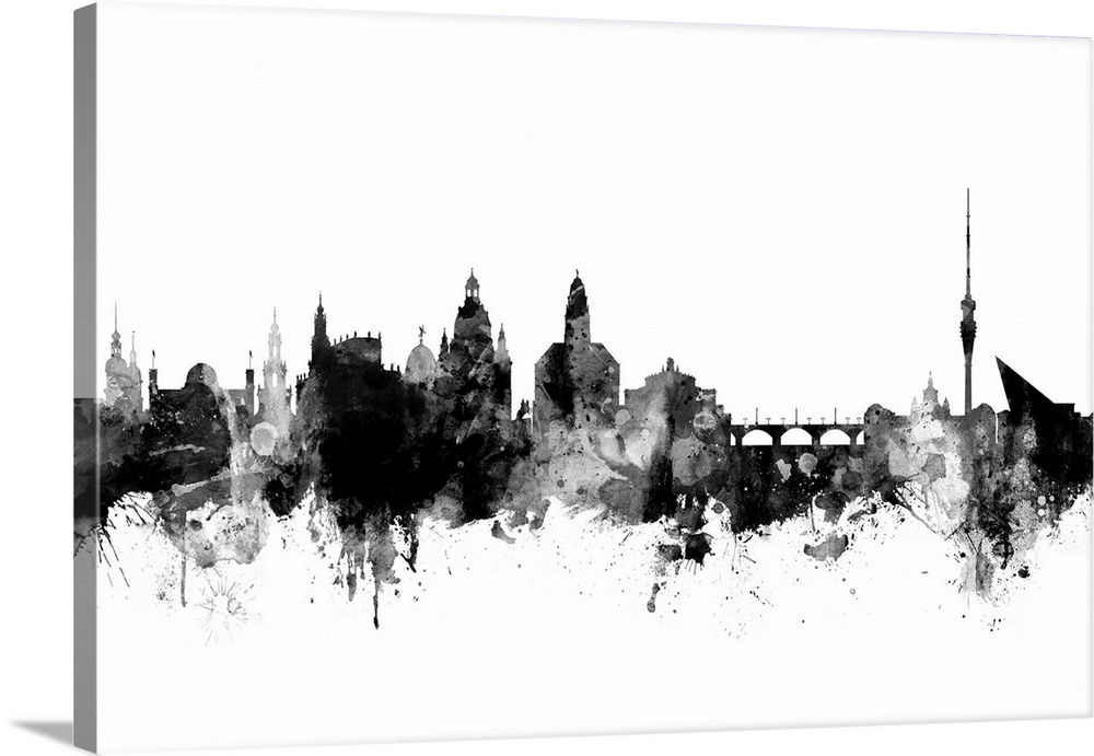 Watercolor art print of the skyline of Dresden, Germany
