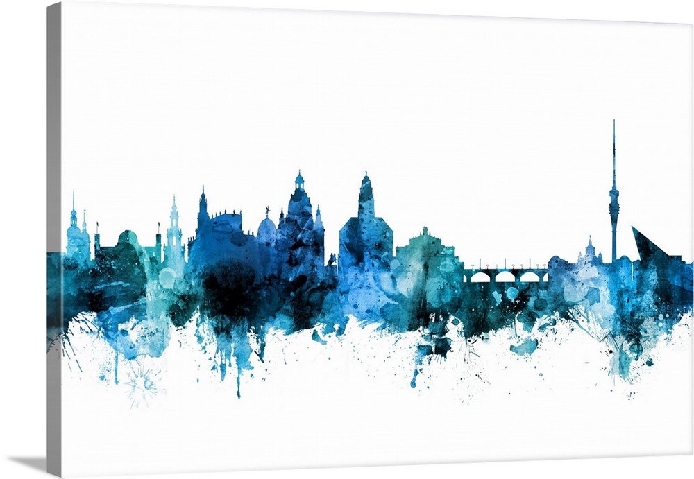 Watercolor art print of the skyline of Dresden, Germany.