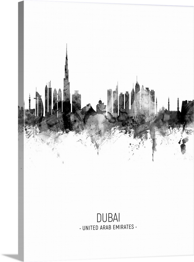 Watercolor art print of the skyline of Dubai, United Arab Emirates
