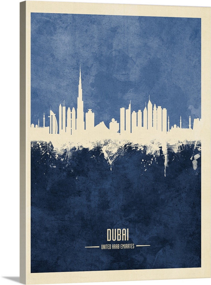 Watercolor art print of the skyline of Dubai, UAE