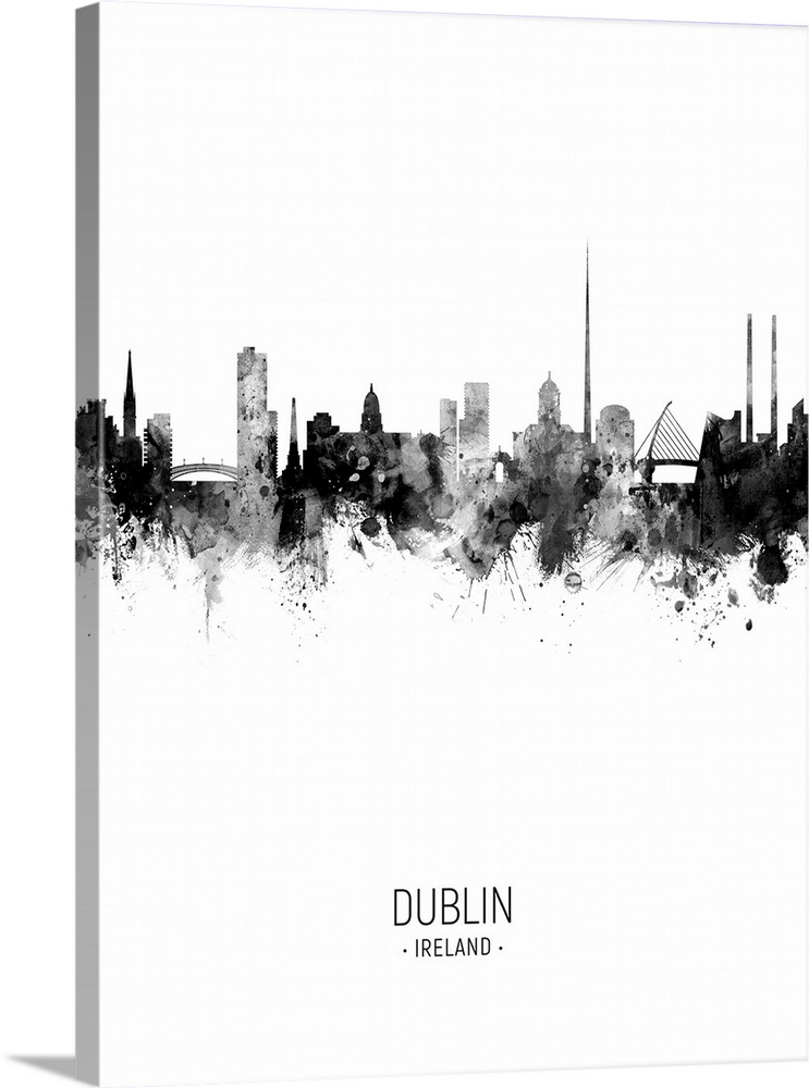 Watercolor art print of the skyline of Dublin, Ireland