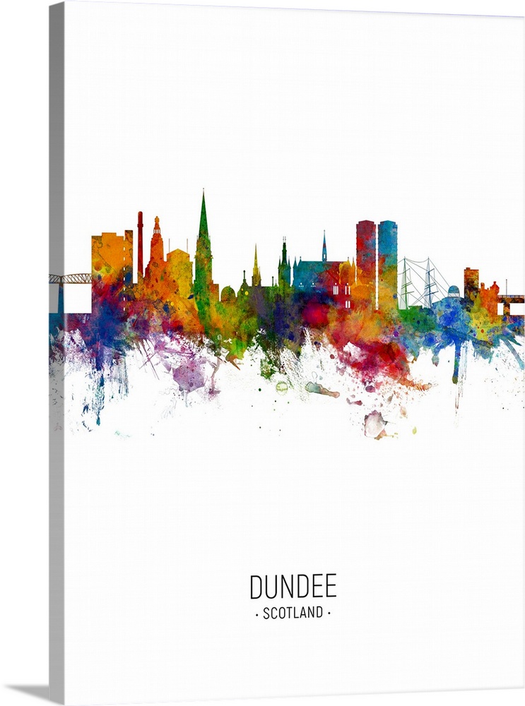 Watercolor art print of the skyline of Dundee, Scotland, United Kingdom