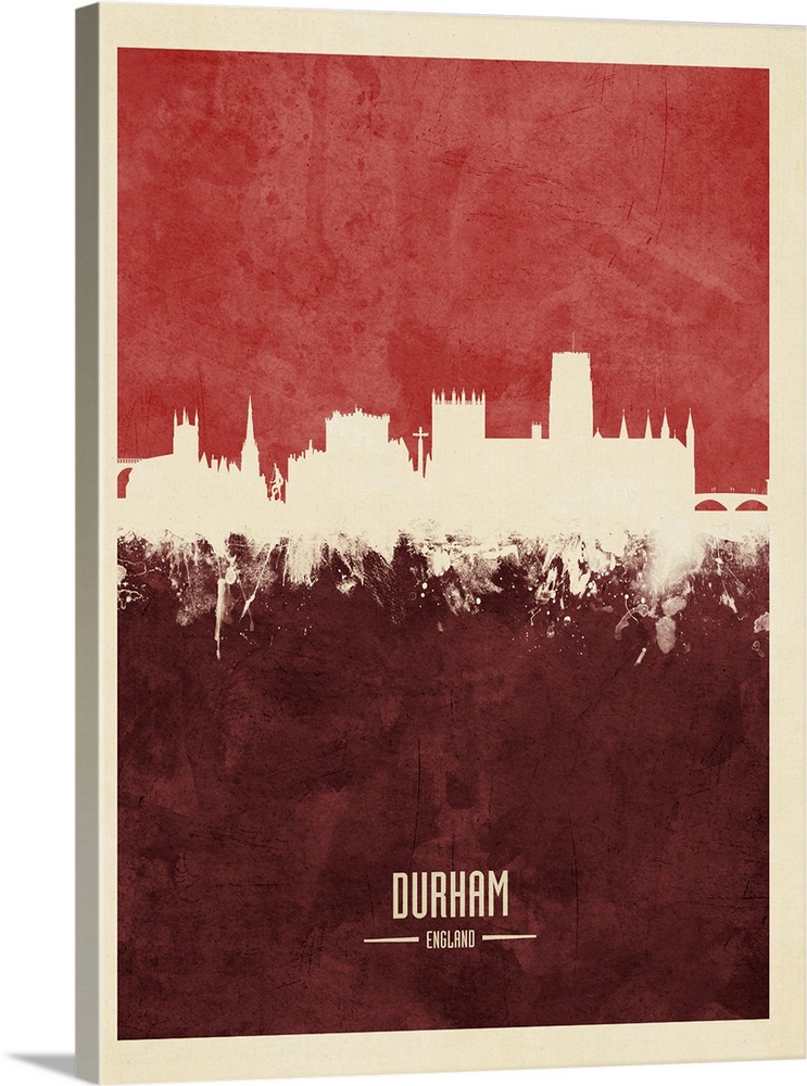 Watercolor art print of the skyline of Durham, England, United Kingdom