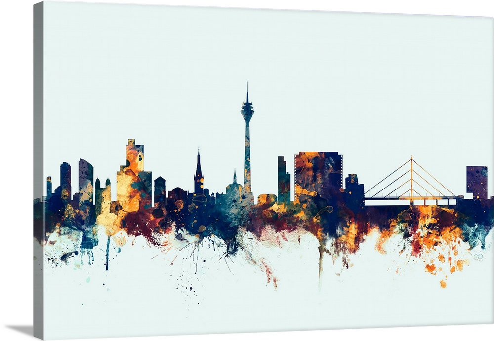 Watercolor art print of the skyline of Dsseldorf, Germany