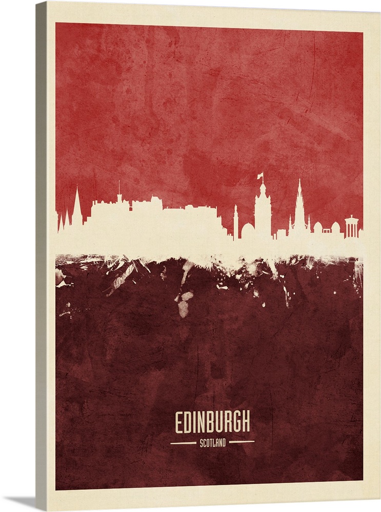 Watercolor art print of the skyline of Edinburgh, Scotland, United Kingdom