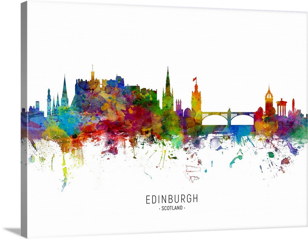 Watercolor art print of the skyline of Edinburgh, Scotland, United Kingdom.