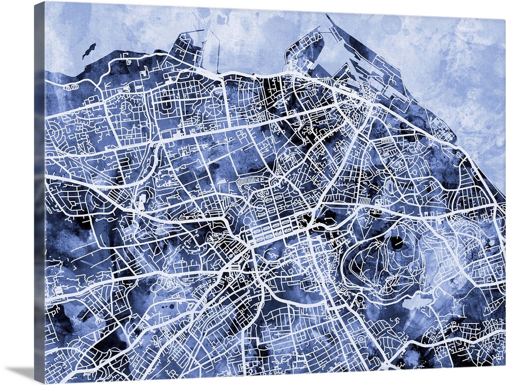 Contemporary watercolor city street map of Edinburgh.