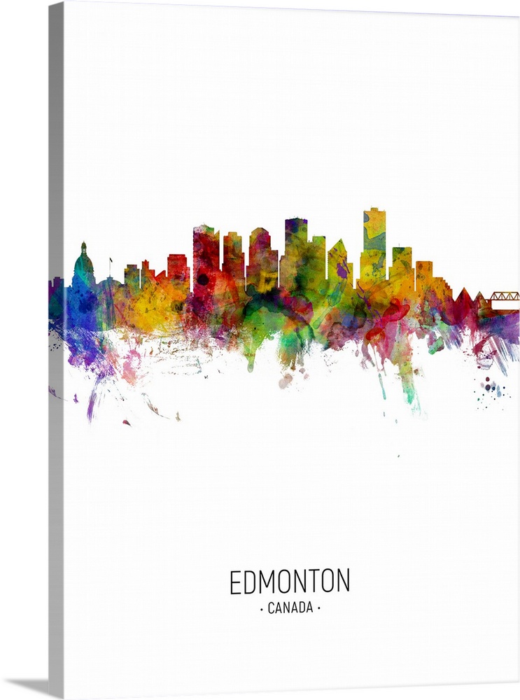 Watercolor art print of the skyline of Edmonton, Canada