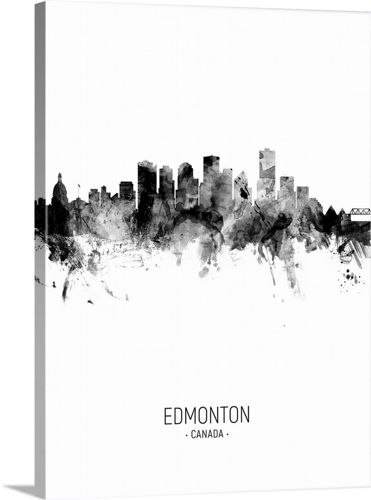 Watercolor art print of the skyline of Edmonton, Canada
