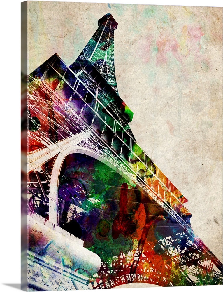 Eiffel Tower Watercolor Illustration Wall Art Canvas Prints Framed