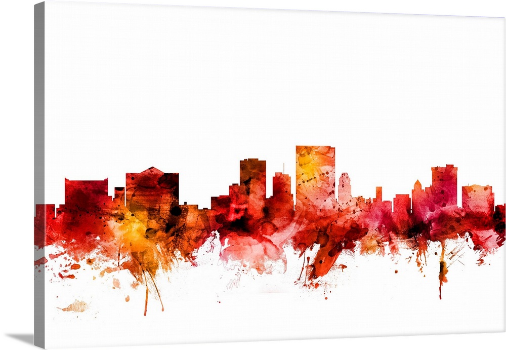 Watercolor art print of the skyline of El Paso, Texas, United States.