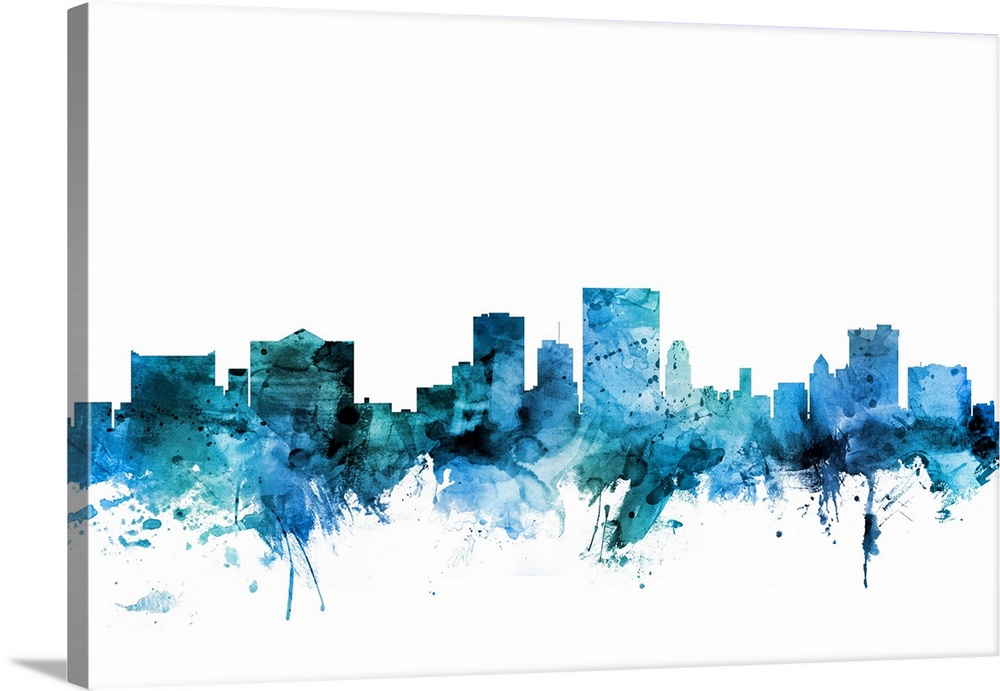 Watercolor art print of the skyline of El Paso, Texas, United States.