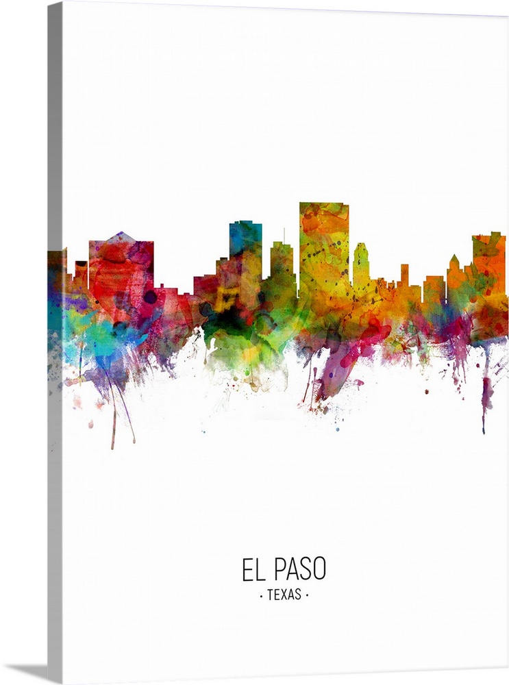 Watercolor art print of the skyline of El Paso, Texas, United States