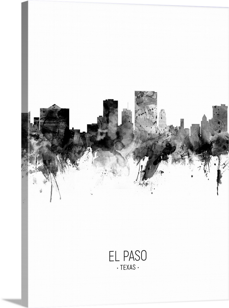 Watercolor art print of the skyline of El Paso, Texas, United States