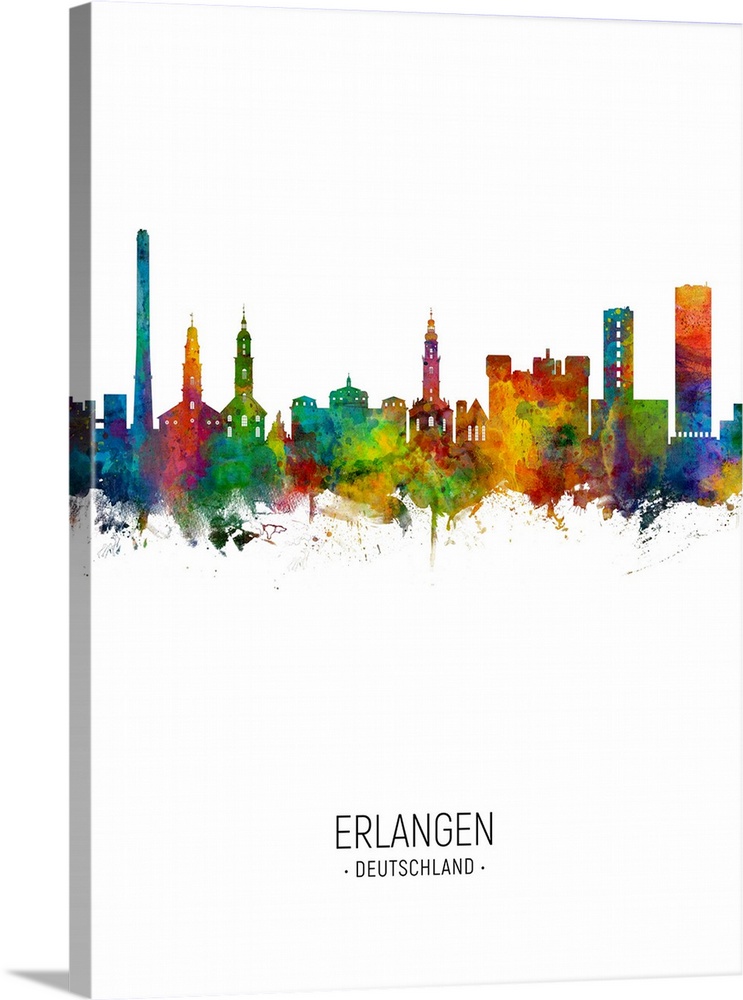 Watercolor art print of the skyline of Erlangen, Germany