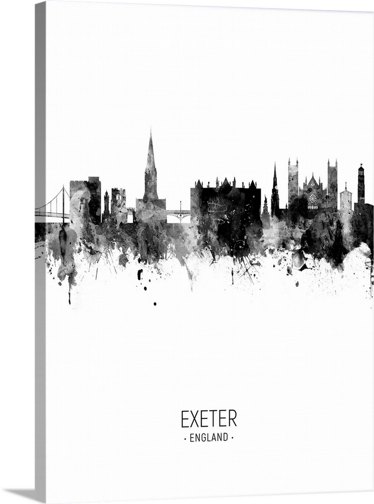 Watercolor art print of the skyline of Exeter, England, United Kingdom