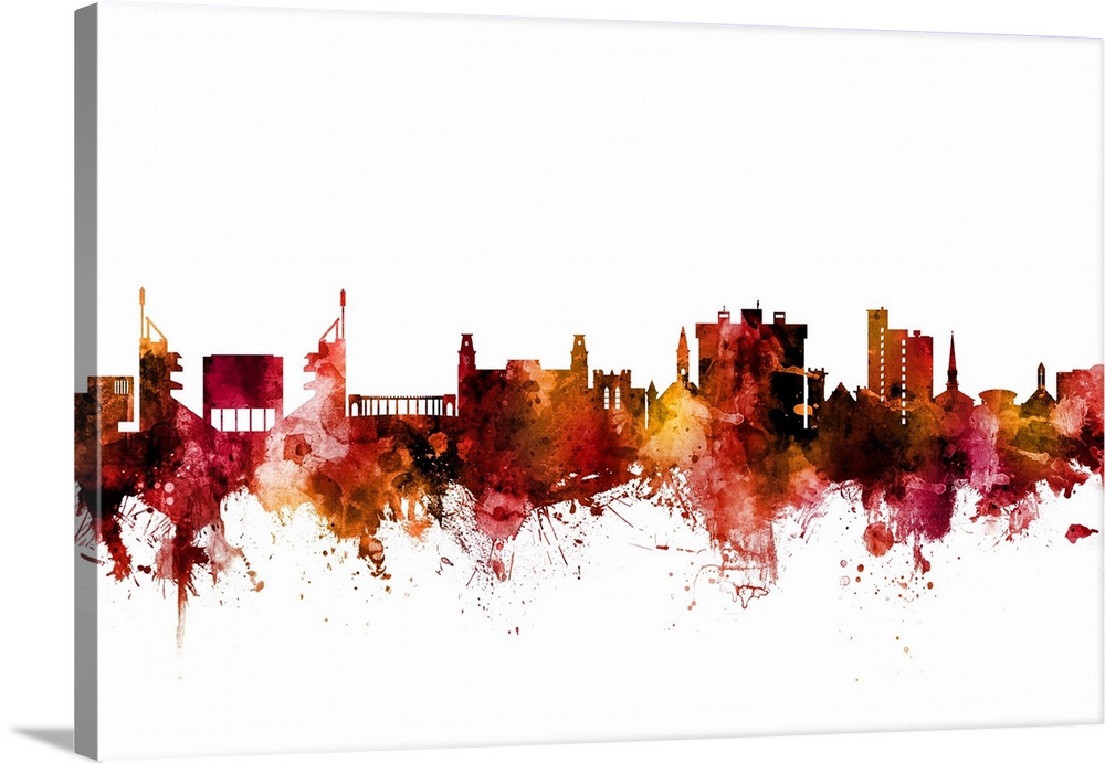 Watercolor art print of the skyline of Fayetteville, Arkansas, United States.