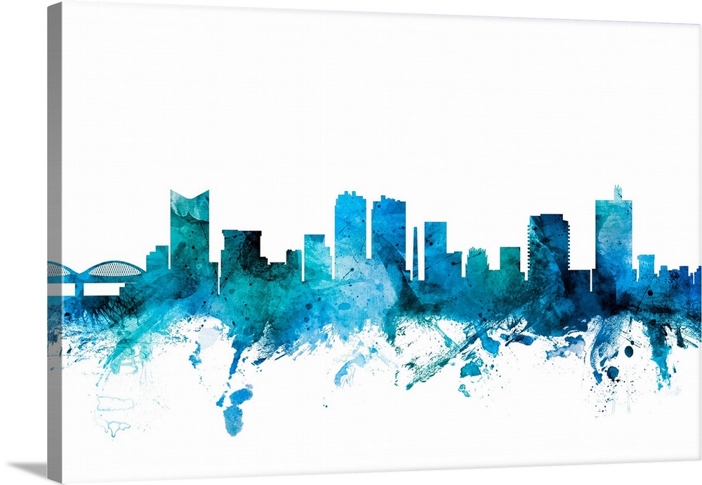 Watercolor art print of the skyline of Fort Worth, Texas, United States.