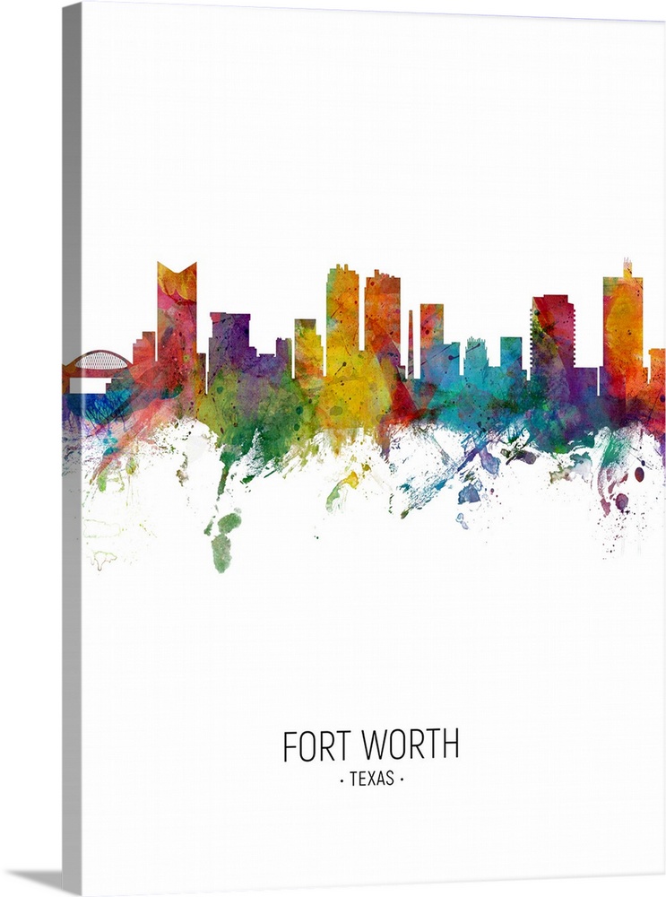 Watercolor art print of the skyline of Fort Worth, Texas, United States