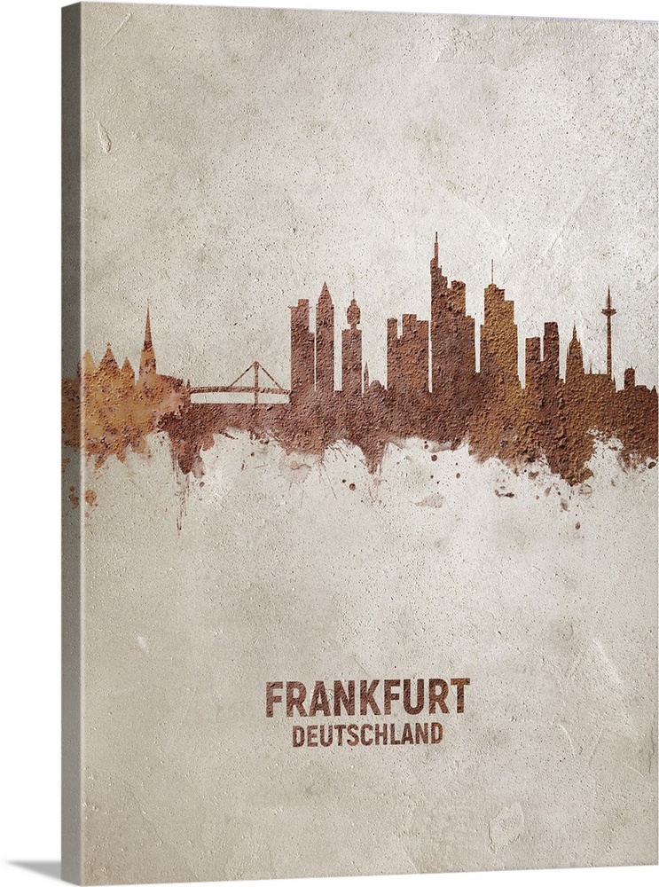 Art print of the skyline of Frankfurt, Germany. Rust on concrete.