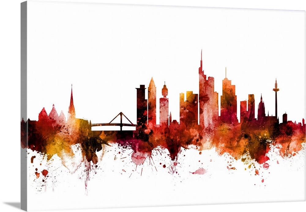 Watercolor art print of the skyline of Frankfurt, Germany