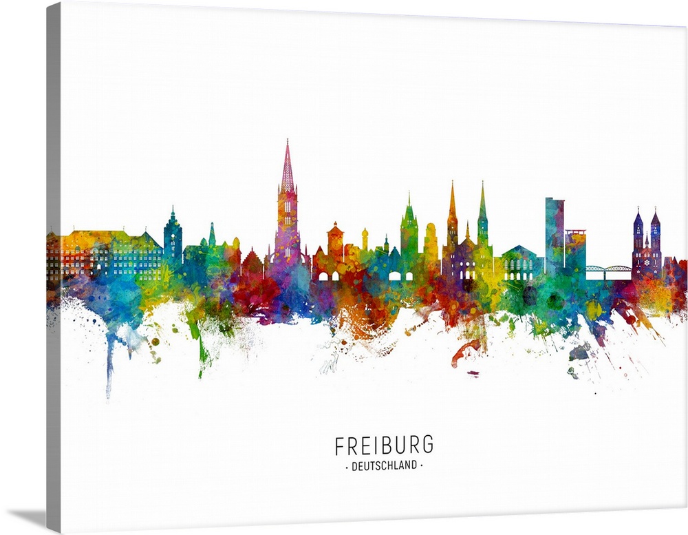 Watercolor art print of the skyline of Freiburg, Germany