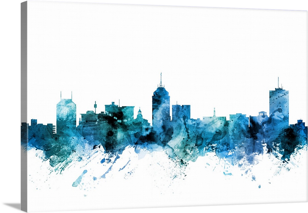 Watercolor art print of the skyline of Fresno, California, United States.