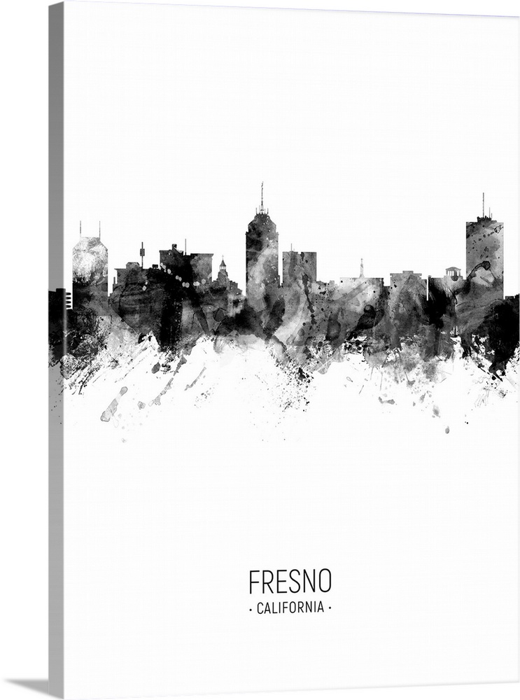 Watercolor art print of the skyline of Fresno, California, United States