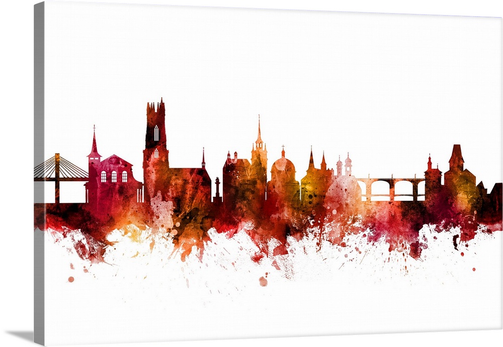 Watercolor art print of the skyline of Fribourg, Switzerland.