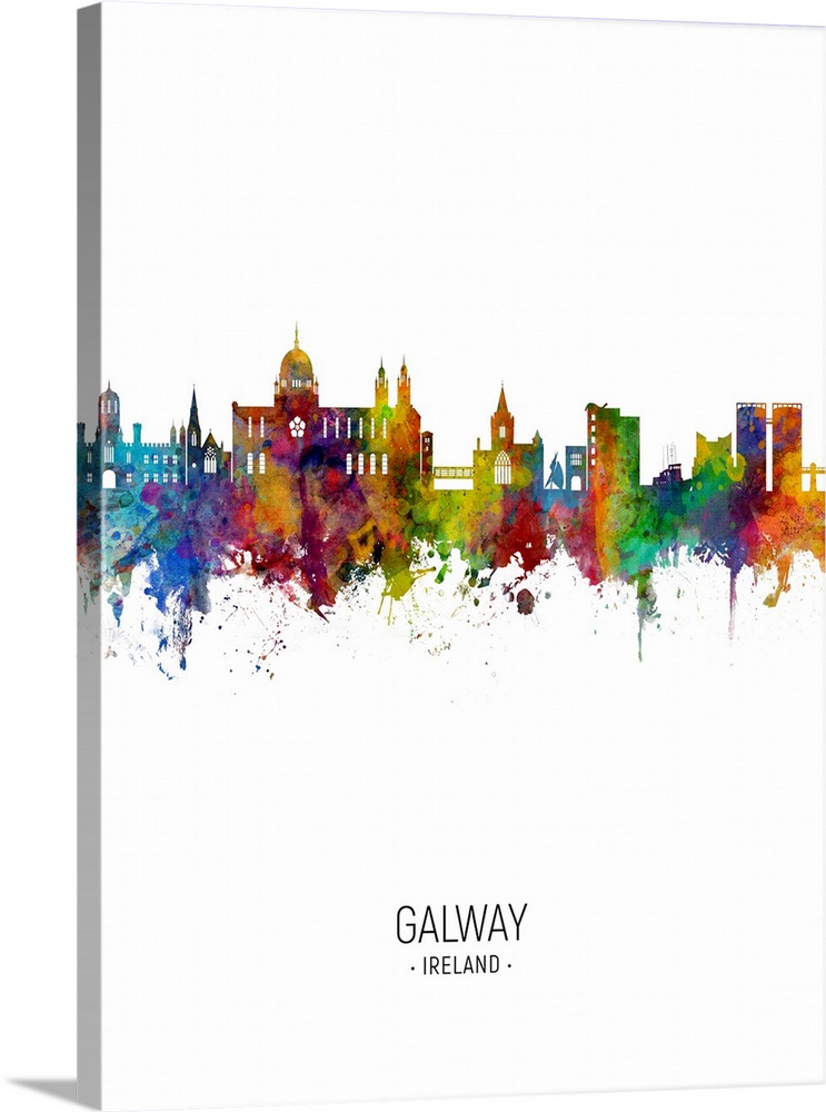 Watercolor art print of the skyline of Galway, Ireland